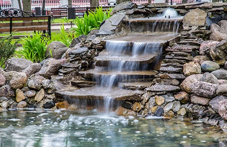 Rock fountain commercial landscape.