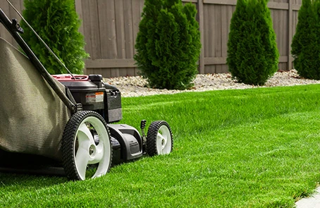 Lawn mower mowing grass.