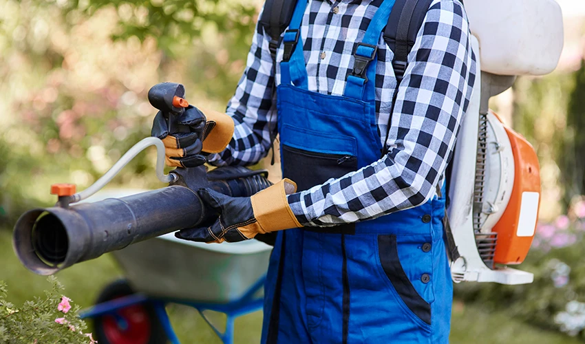 person using leaf blower