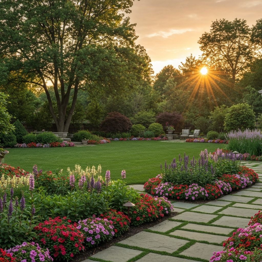 Profesjonalnie zaprojektowany ogród z bujnym trawnikiem i ścieżką